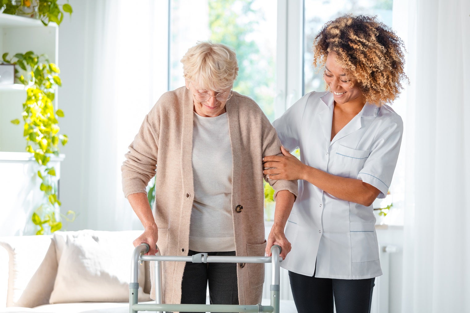 Hospice Patient with Walker with Caregiver