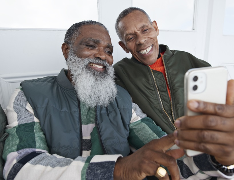 Father and son on phone